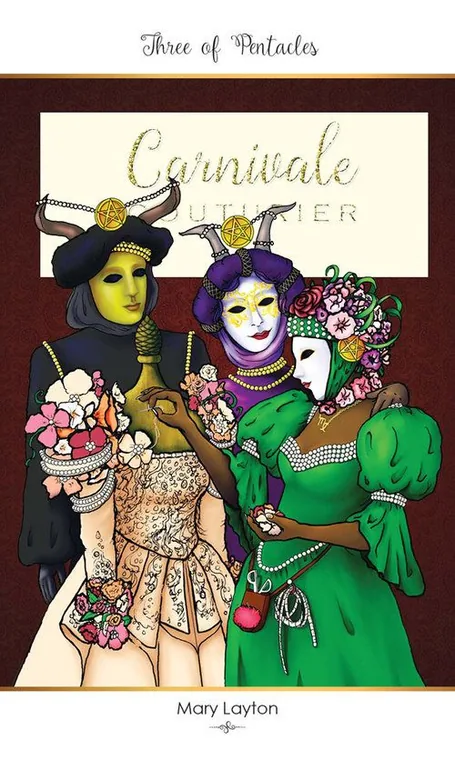 78 Tarot Carnival Review 12 Three of Pentacles card from the 78 Tarot Carnival deck
