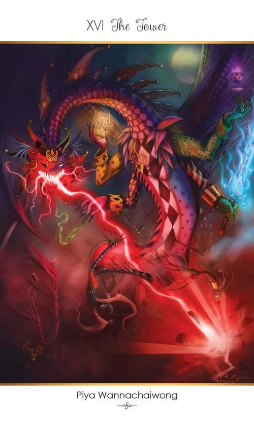The Tower card from the 78 Tarot Carnival deck