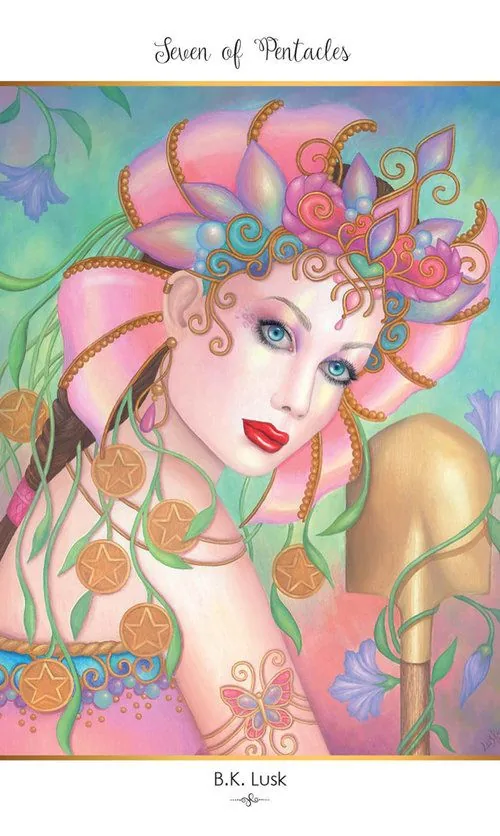Seven of Pentacles card from the 78 Tarot Carnival deck
