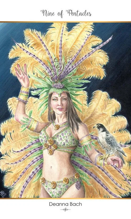 Nine of Pentacles card from the 78 Tarot Carnival deck