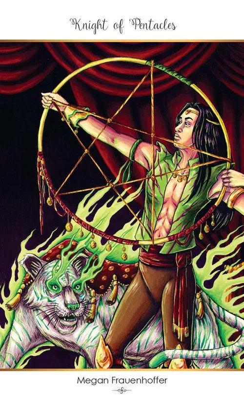 Knight of Pentacles card from the 78 Tarot Carnival deck