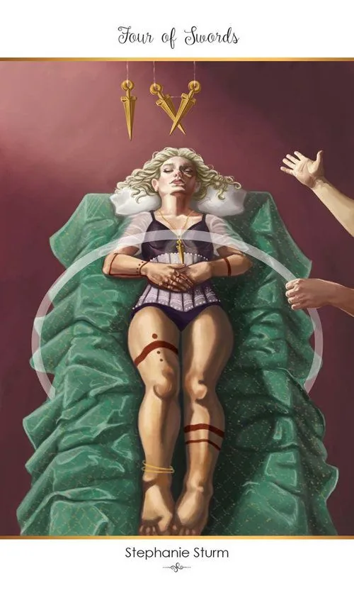 Four of Swords card from the 78 Tarot Carnival deck
