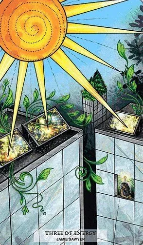 Three of Wands card from the 78 Tarot Ecological deck