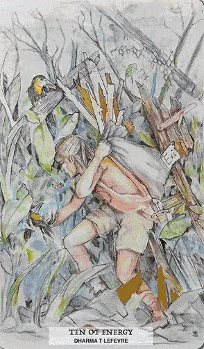 Ten of Wands card from the 78 Tarot Ecological deck