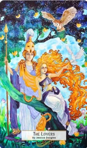The Lovers card from 78 Tarot Mythical The Lovers card from 78 Tarot Mythical