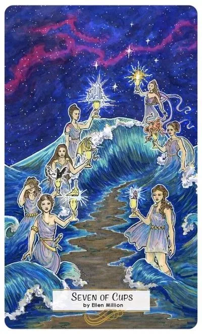 Seven of Cups card from the 78 Tarot Mythical deck
