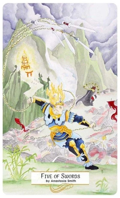 Five of Swords card from the 78 Tarot Mythical deck