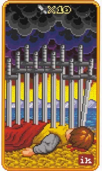 10 of Swords - SUPER 8-Bit Tarot - Tarot Deck by Indigo Kelleigh