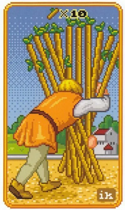 10 of Wands - SUPER 8-Bit Tarot - Tarot Deck by Indigo Kelleigh