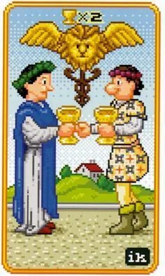 2 of Cups - SUPER 8-Bit Tarot - Tarot Deck by Indigo Kelleigh