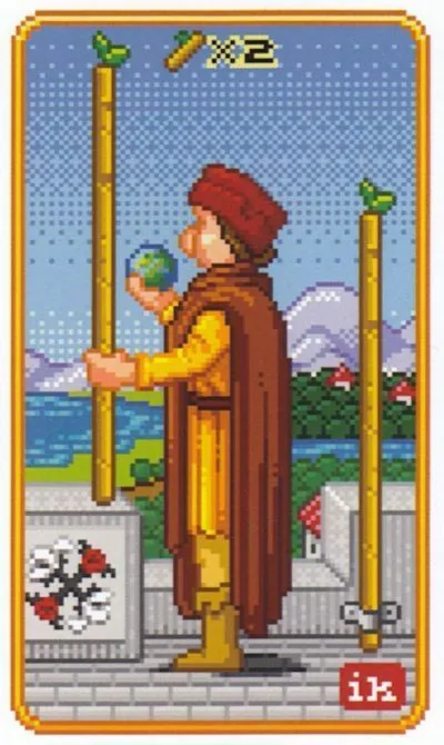 2 of Wands - SUPER 8-Bit Tarot - Tarot Deck by Indigo Kelleigh