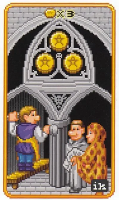 3 of Coins - SUPER 8-Bit Tarot - Tarot Deck by Indigo Kelleigh
