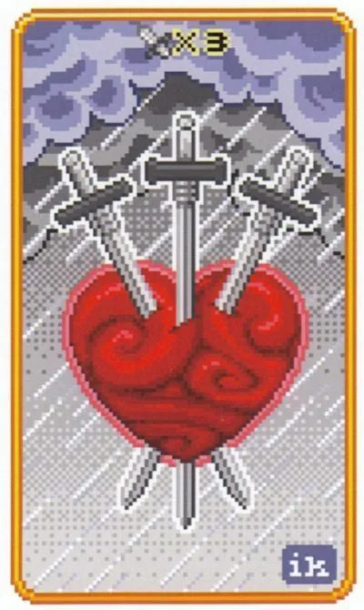 3 of Swords - SUPER 8-Bit Tarot - Tarot Deck by Indigo Kelleigh