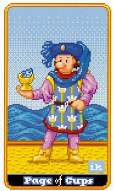 Page of Cups card from the 8-bit Tarot deck