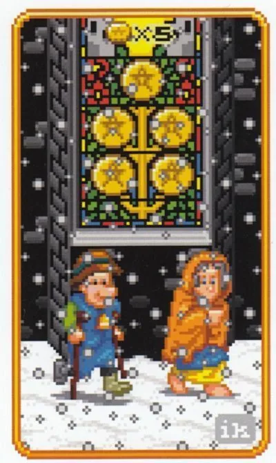 5 of Coins - SUPER 8-Bit Tarot - Tarot Deck by Indigo Kelleigh