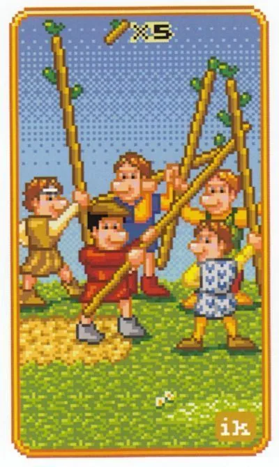 5 of Wands - SUPER 8-Bit Tarot - Tarot Deck by Indigo Kelleigh