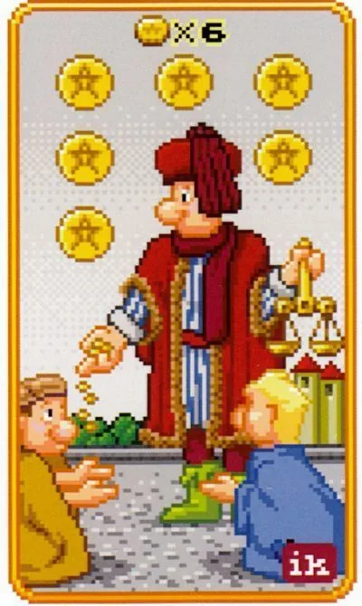 6 of Coins - SUPER 8-Bit Tarot - Tarot Deck by Indigo Kelleigh