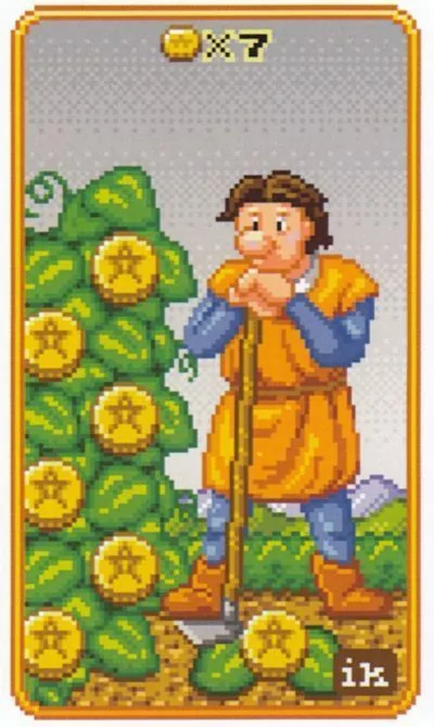 7 of Coins - SUPER 8-Bit Tarot - Tarot Deck by Indigo Kelleigh