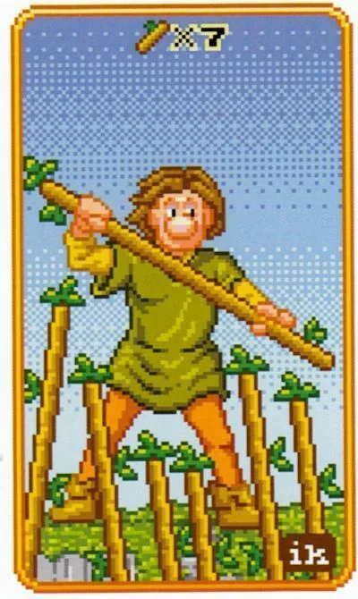 7 of Wands - SUPER 8-Bit Tarot - Tarot Deck by Indigo Kelleigh