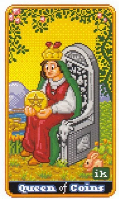 Queen of Coins - SUPER 8-Bit Tarot - Tarot Deck by Indigo Kelleigh