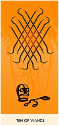 10 of Wands - A Wicked Pack of Cards Tarot - Tarot Deck by Ronald Decker, Thierry Depaulis and Michael Dummett