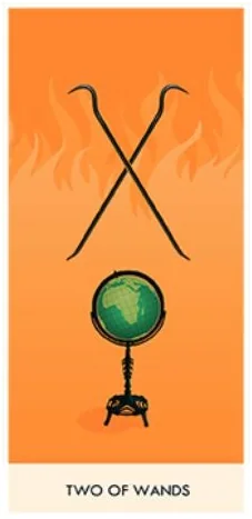 2 of Wands - A Wicked Pack of Cards Tarot - Tarot Deck by Ronald Decker, Thierry Depaulis and Michael Dummett
