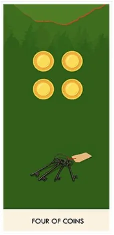 4 of Coins - A Wicked Pack of Cards Tarot - Tarot Deck by Ronald Decker, Thierry Depaulis and Michael Dummett
