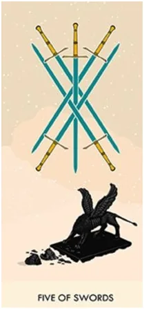 5 of Swords - A Wicked Pack of Cards Tarot - Tarot Deck by Ronald Decker, Thierry Depaulis and Michael Dummett 5 of Swords - A Wicked Pack of Cards Tarot - Tarot Deck by Ronald Decker, Thierry Depaulis and Michael Dummett