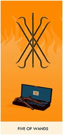 5 of Wands - A Wicked Pack of Cards Tarot - Tarot Deck by Ronald Decker, Thierry Depaulis and Michael Dummett