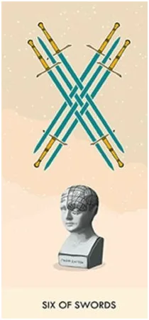 6 of Swords card from the A Wicked Pack of Cards Tarot deck