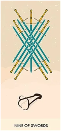 9 of Swords card from the A Wicked Pack of Cards Tarot deck