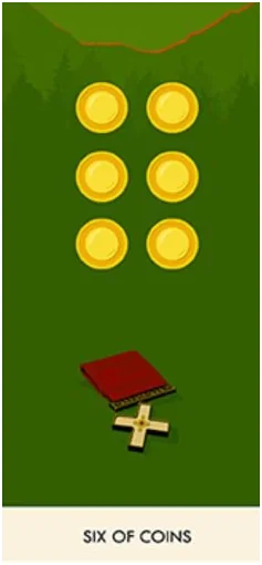 6 of Coins - A Wicked Pack of Cards Tarot - Tarot Deck by Ronald Decker, Thierry Depaulis and Michael Dummett