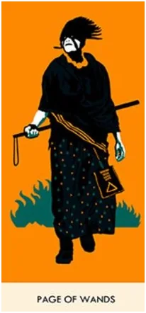 Page of Wands - A Wicked Pack of Cards Tarot - Tarot Deck by Ronald Decker, Thierry Depaulis and Michael Dummett