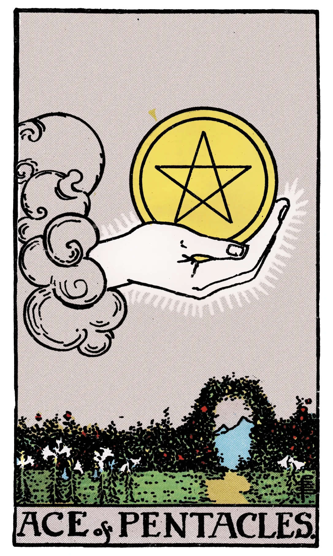 Ace of Pentacles — Rider-Waite-Smith Tarot by Rider Ace of Pentacles card from the Rider-Waite-Smith Tarot deck by Rider