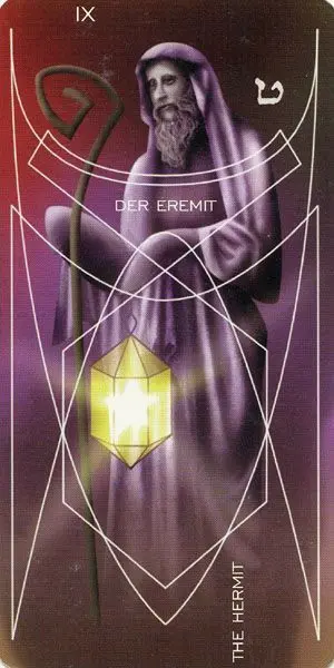 The Hermit card from the Adrian Tarot deck