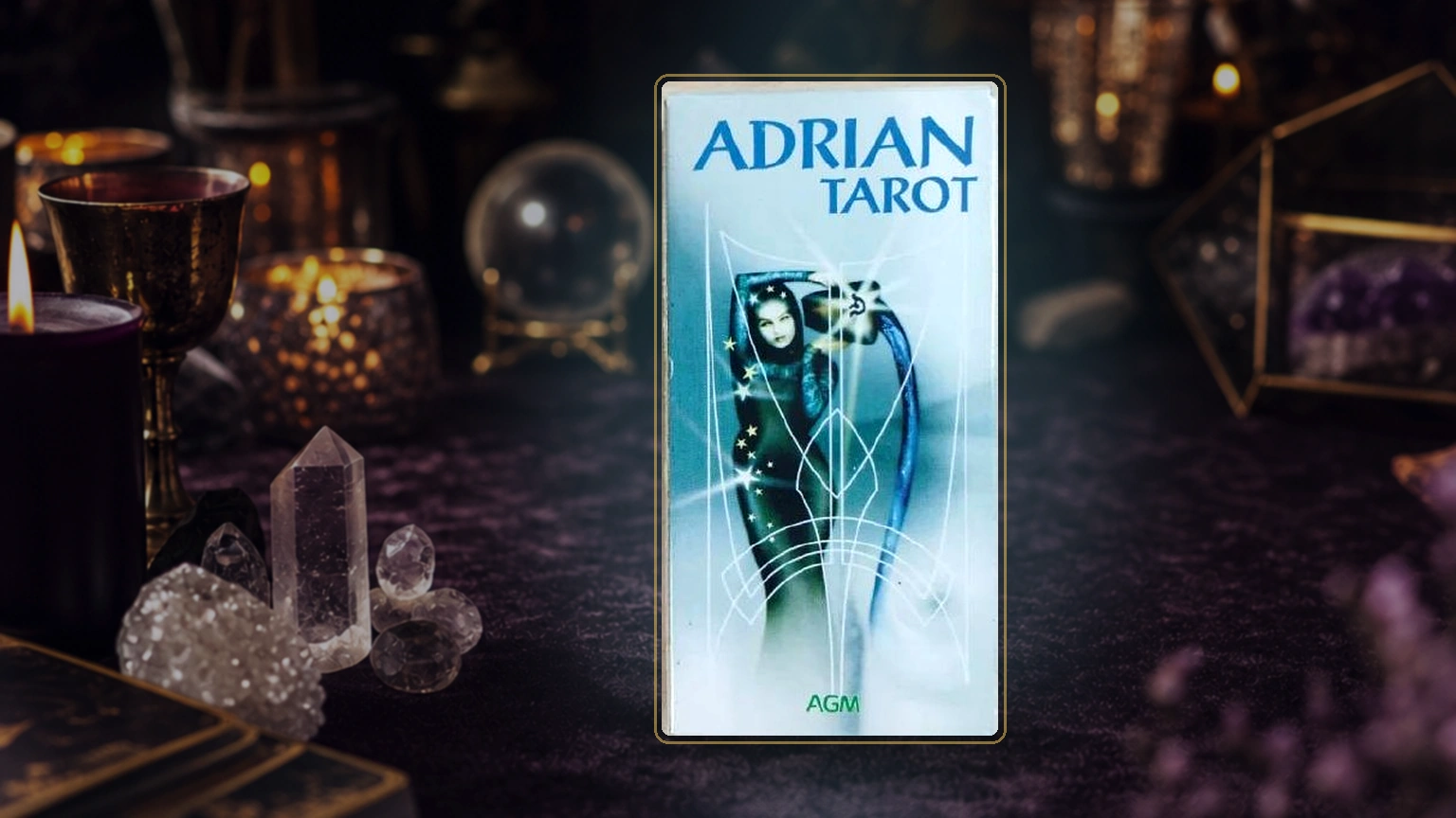 Adrian Tarot Deck by Adrian Bernhard Koehli in a dark mystical tabletop scene
