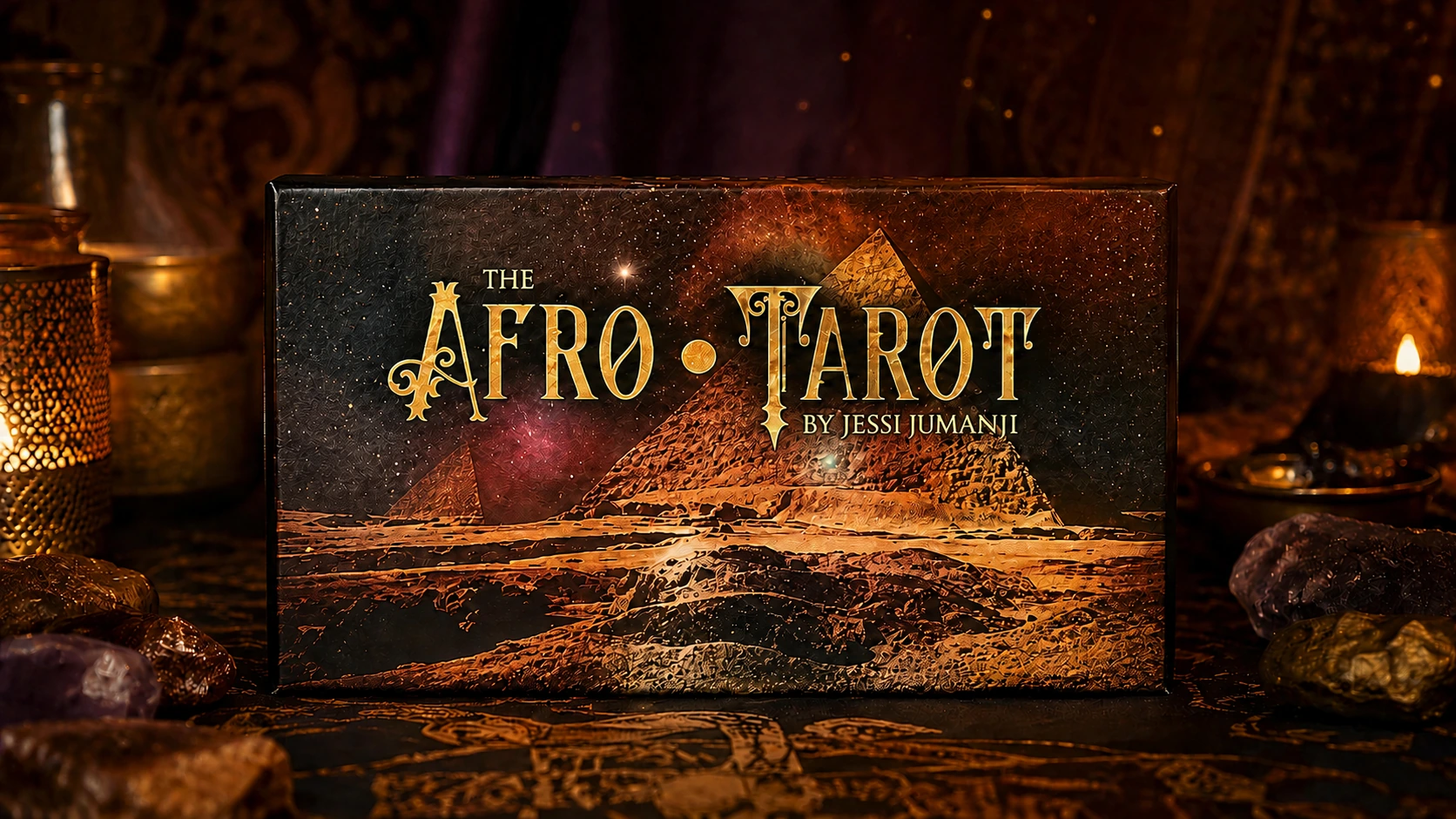 Afro Tarot by Jessi Jumanji — Final Product CTA The Afro Tarot Deck by Jessi Jumanji in a generated candlelit product scene