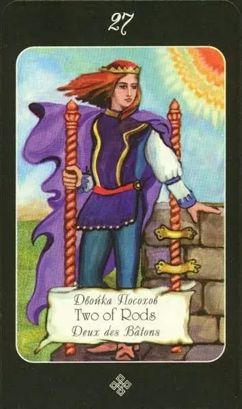 2 of Rods card from the The Age of Aquarius Tarot deck