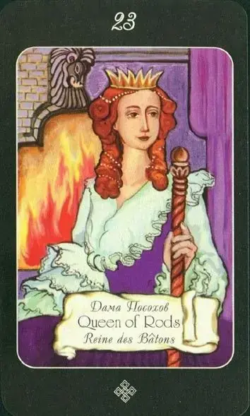 Queen of Rods card from the The Age of Aquarius Tarot deck