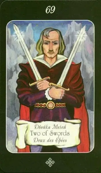2 of Swords card from the The Age of Aquarius Tarot deck