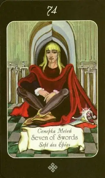 7 of Swords card from the The Age of Aquarius Tarot deck