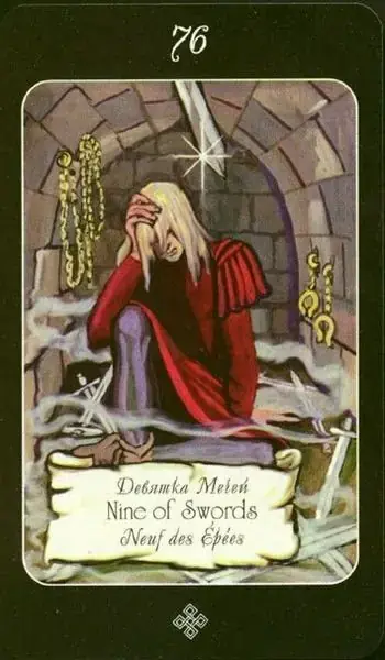 9 of Swords card from the The Age of Aquarius Tarot deck