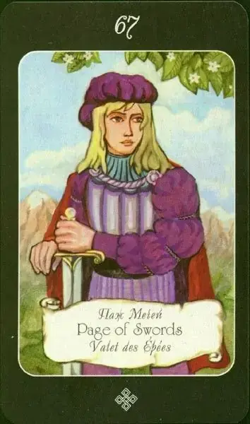 Page of Swords card from the The Age of Aquarius Tarot deck