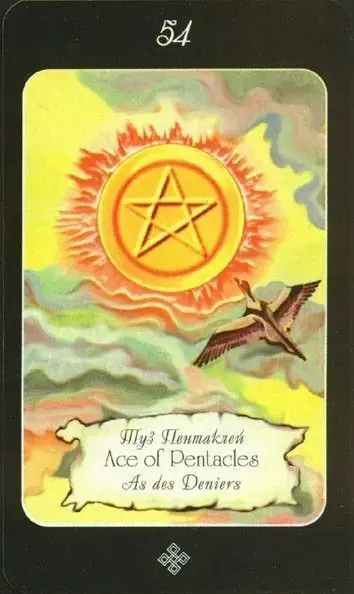 Ace of Pentacles card from the The Age of Aquarius Tarot deck