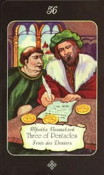 3 of Pentacles card from the The Age of Aquarius Tarot deck