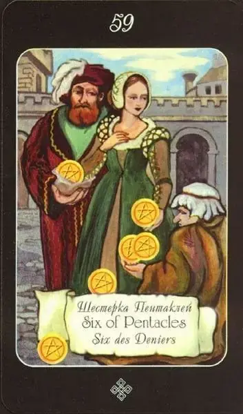 6 of Pentacles card from the The Age of Aquarius Tarot deck