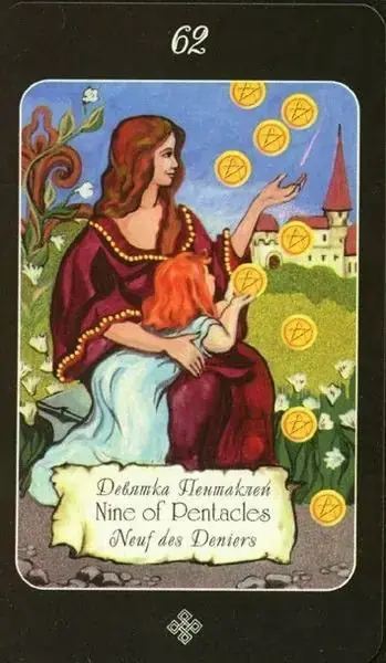 9 of Pentacles card from the The Age of Aquarius Tarot deck
