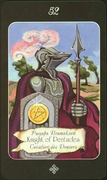 Knight of Pentacles card from the The Age of Aquarius Tarot deck