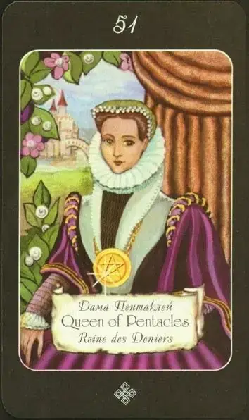 Queen of Pentacles card from the The Age of Aquarius Tarot deck