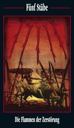 Fünf Stäbe card from the Akron Tarot deck